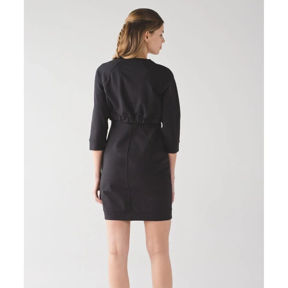 Lululemon Rite Time Dress Black 3/4 Sleeve Elastic Back Women's 6